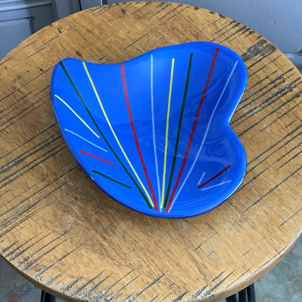 Fused Slumped Art Glass Candy Dish Bowl Asymmetrical Modernist Handmade